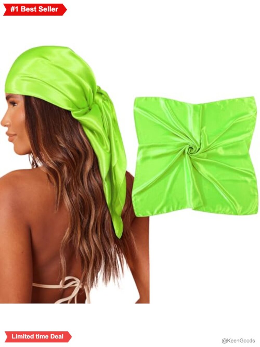 35" Square Satin Head Scarf Silk-Like Hair Wrap Bandana Multi-Way